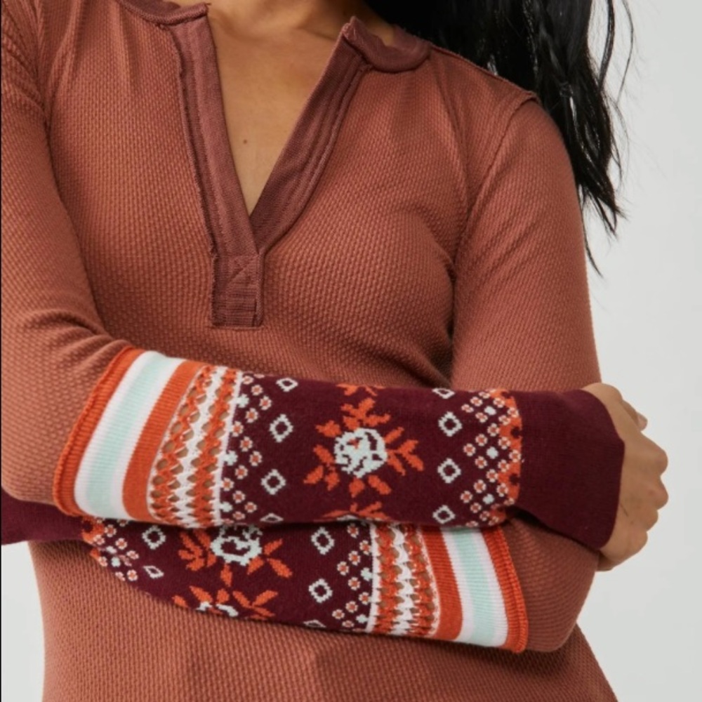 Free People Autumn Combo Cozy Long Sleeve Shirt for Fall